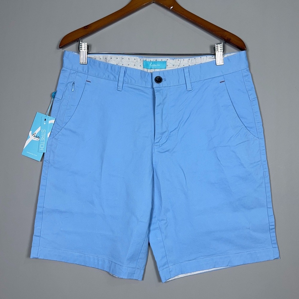Perruzo Slim Fit Chino Shorts Mens Size 32 Light‎ Blue Summer Resort Costal